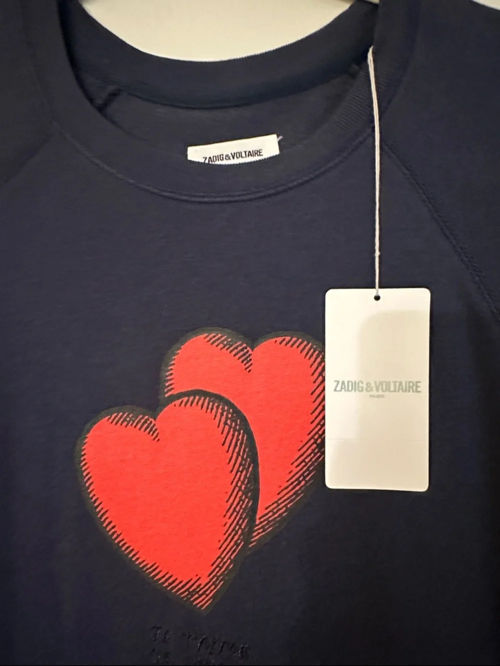 Zadig & Voltaire Navy Sweatshirt with Red Double Hearts - Picture 2 of 7